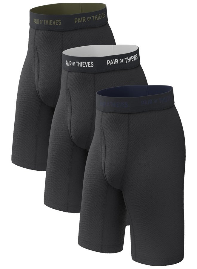 Pair of Thieves Super Fit Long Boxer Briefs for Men - Ultra Soft, Breathable, Quick-Dry Underwear 4-Way Stretch (3 Pack) Black - Image 1